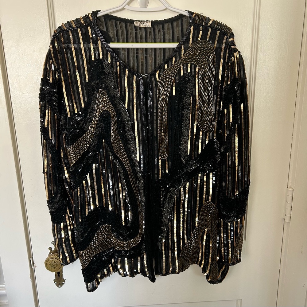 Vintage Black and Gold Sequin Embellished Blouse